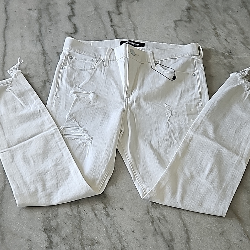 Express White Distressed Skinny Jeans